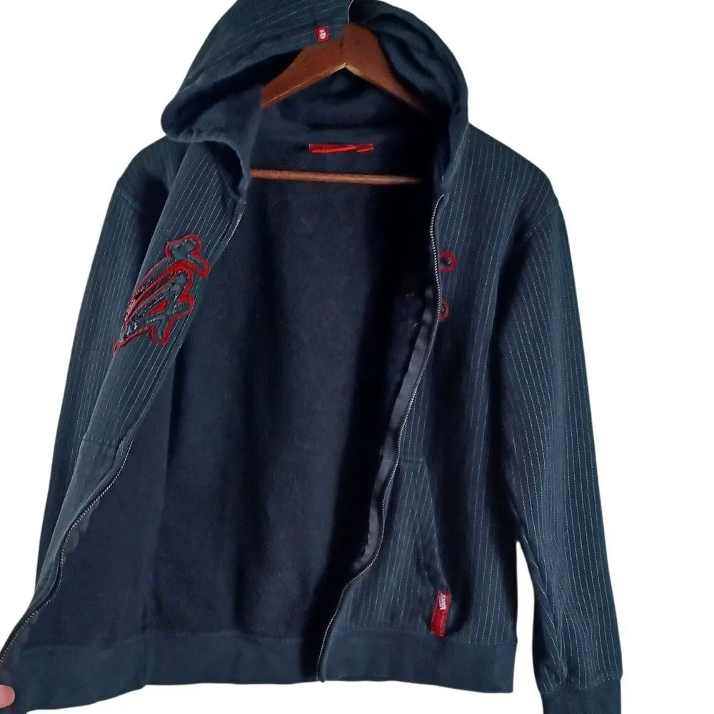 Vans Youth Boys L Zip Black Hoodie Pinstripe Logo Skater Streetwear Grunge Y2K